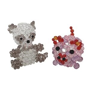 Handmade Sparkly Acrylic Beaded Pig Panda Figure Lot of 2 Kids Gift Room Nursery